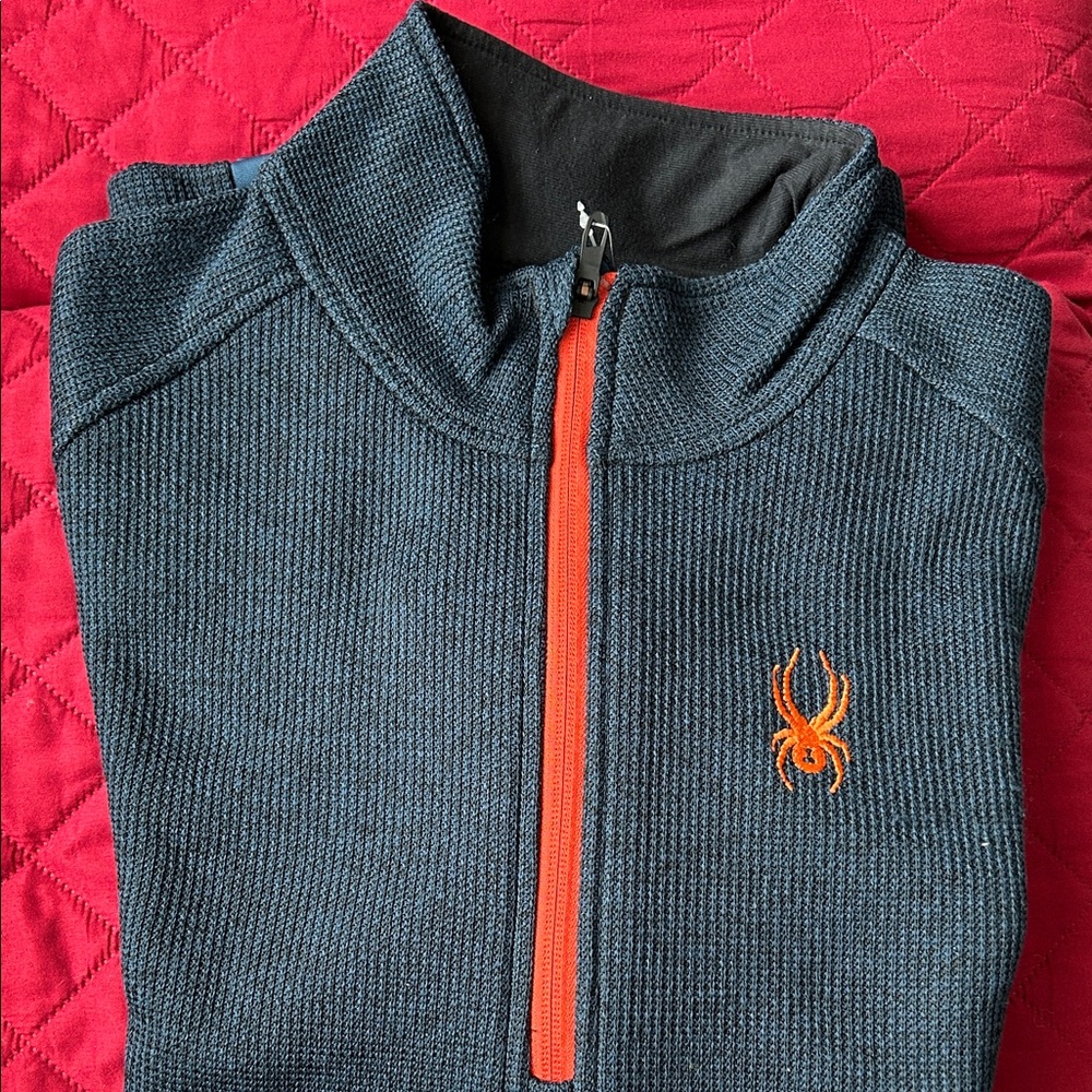 Spyder Men's Navy and Orange Zip-Up Sweater